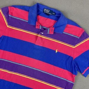 Vtg Polo Ralph Lauren Men Striped Polo Shirt‎ Medium 90s Y2K Preppy Multicolor